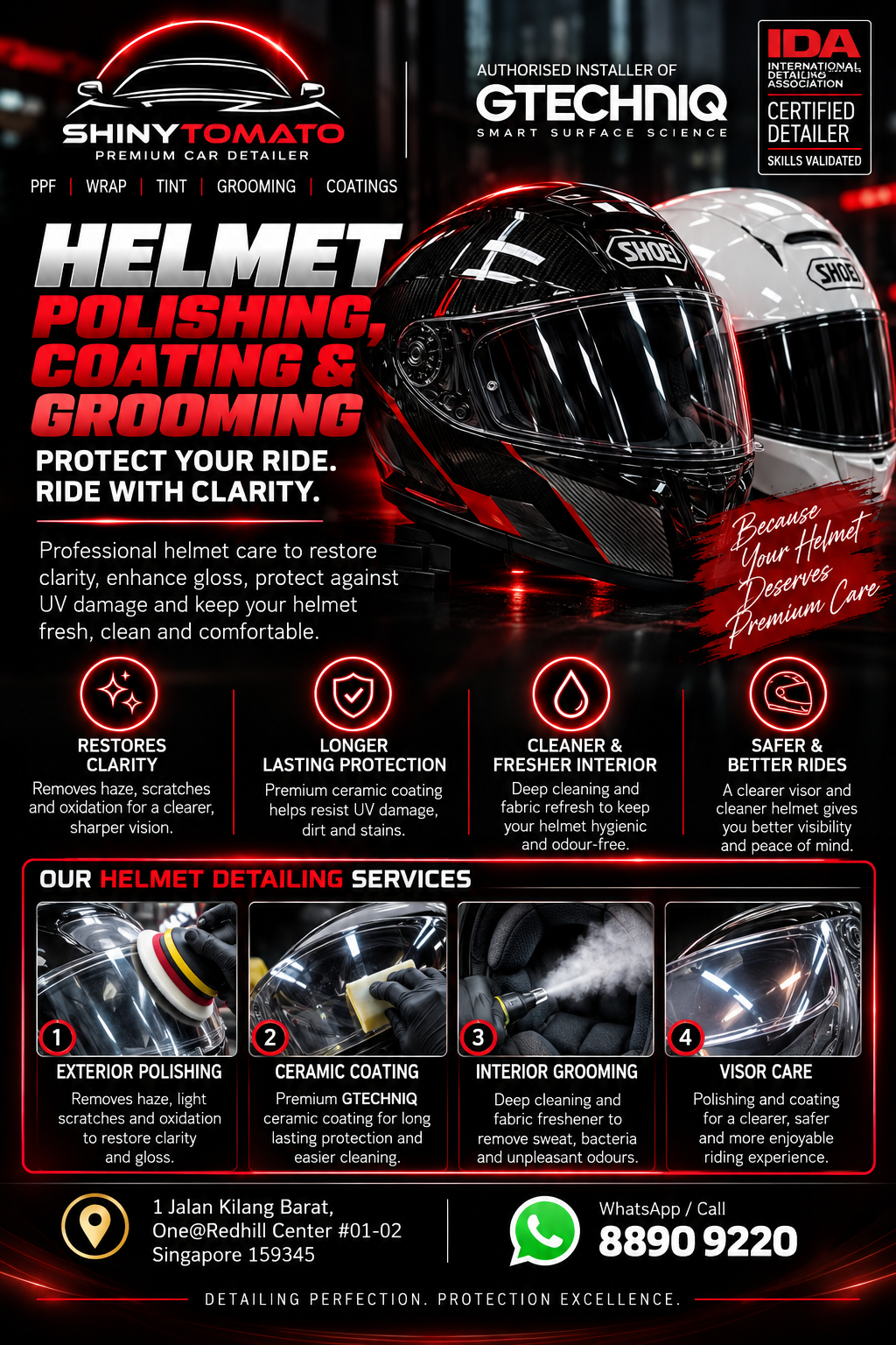 Shinytomato helmet polishing, coating and grooming service leaflet